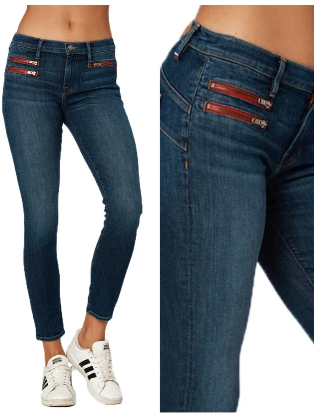 Etienne Marcel $252 Denim Signature Skinny Multi-Zip Jeans Red Zipper Women's 28